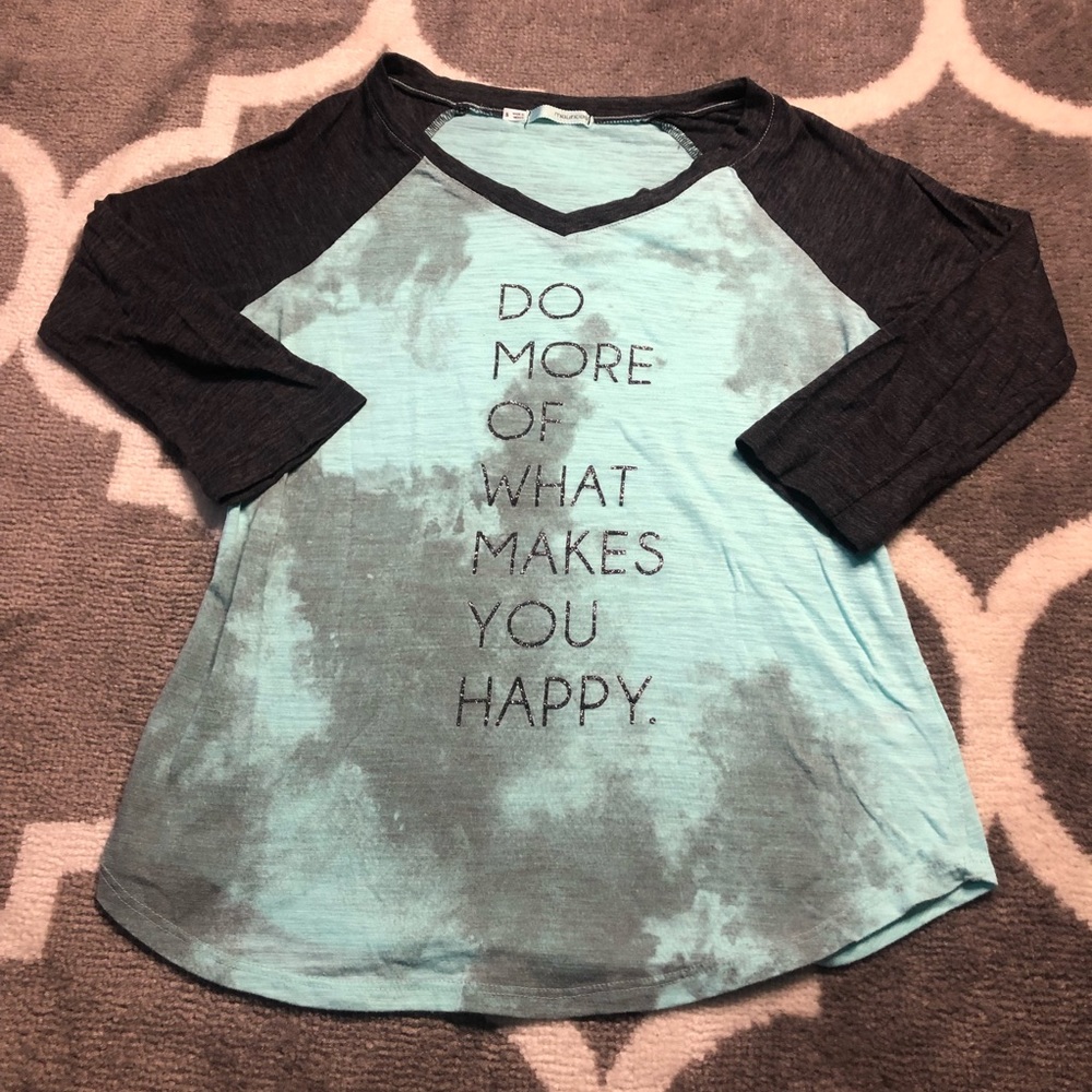 Maurices Shirt Womens Small Vneck Do More Of What Makes You Happy Baseball